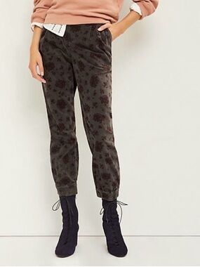 Anthropologie Kalea High Rise Floral Gray Corduroy Trouser Jogger Medium